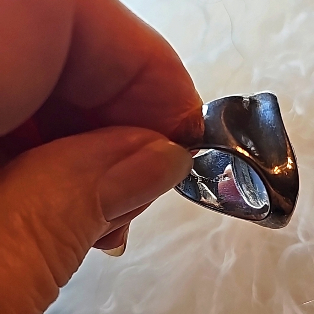 Stunning Signed Michael Dawkins Sterling Silver Drusy Ring - Size 5 - Picture 6 of 9